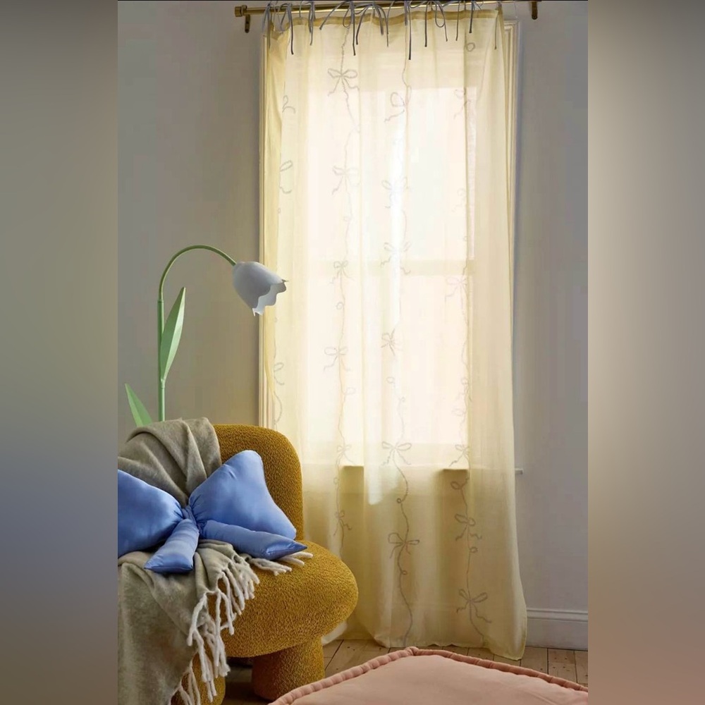 (5) Urban Outfitters Curtains - Butter Yellow and Blue Bow Tie semi-sheer